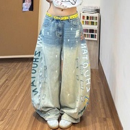 Lightly Ripped Baggy Wide Leg Jeans Ombre Blue Y2K Streetstyle M.I.O STORE