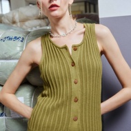 knitCircle - BEST REGARDS Top (4สี) Office collection เสื้อแขนกุดไหมพรม ผ่าหน้า มีกระดุม ลายทอ Rib แ