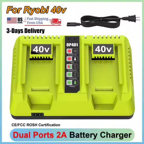 For Ryobi 40V Single/Dual Ports Battery Charger Compatible for Ryobi OP4026 OP4030 OP4050A Li-ion Ba
