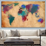Abstract 3d Watercolor World Map Canvas Painting Retro Globe Maps Hd Print On Canvas For Office Room