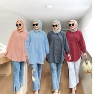 [Havenista] Blouse kemeja petak belang muslimah wear plus size blouse baggy labuh