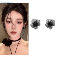 AUTU Rose Flower Earrings Fabric Earwears Rose Shape Exaggerate Earrings Accessories