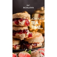 SCONE CLASSIC & COKLAT SCOLOVA  ALA2 CAMERON DENGAN SOS STRAWBERRY & SPECIAL LOVA CREAM CHEESE