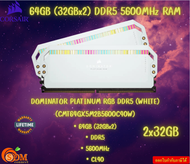 64GB (32GBX2) DDR5 5600MHZ RAM PC (CMT64GX5M2B5600C40W : WHITE) CORSAIR DOMINATOR PLATINUM RGB LT