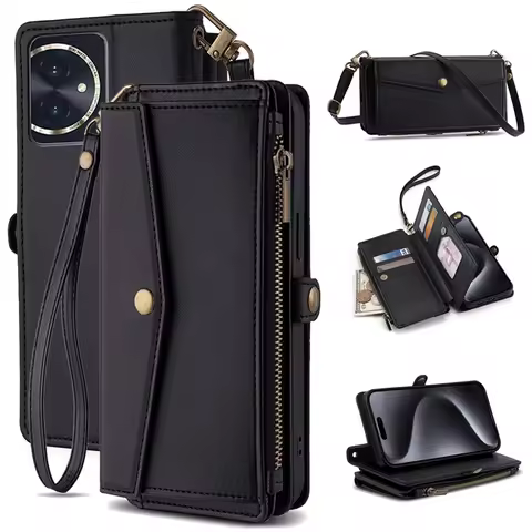 Leather Wallet Cards Lanyard Case For Honor View 10 20 V10 V20 V30 V40 Pro 100 90 Smart GT Pro Lite 