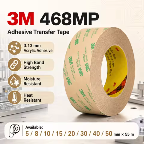 3M 468MP Adhesive Transfer Tape 0.13mm High Bond Heat Resistant For Metal Nameplates Panels Die Cutt