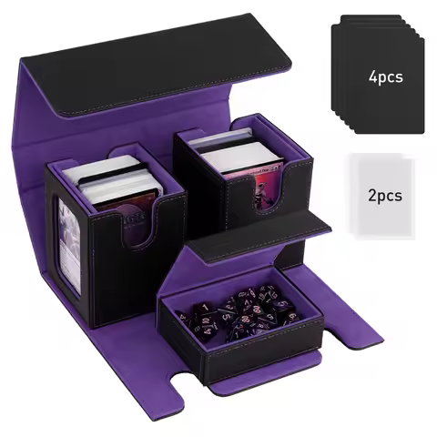 MTG Deck Box Commander Deck Case Fits 200+ Double-Sleeved Cards Magnetic Leather Card Storage Box wi