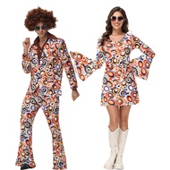 Hip Hop Retro Disco Couple Style Bubble Costume Halloween Cosplay Retro 70s Hipster Costume 3143