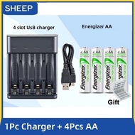 Energizer USB 4-slot independent charging charger + AA 2000mAh /AAA 800mAh NiMH Rechargeable Battery