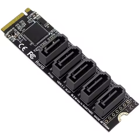 Newest M.2 Key JMB585 For NVME Converter With SATAIII Cable M.2 (PCIe 3.0) To 5 Ports SATA III 6G SS