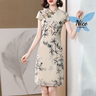 2024 Chinese style button plaid dress for women's mid length cheongsam