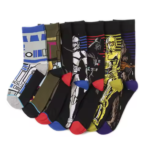 7 Styles Stars Warsed Socks for Men Print Stocking Fashion Anime Hose Cotton Winter Warm Gifts