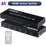 4K 60Hz HDMI Switch Splitter 2X4 HDMI2.0 Splitter 2x2 with 5.1CH Audio Extractor HDMI toslink spdif 
