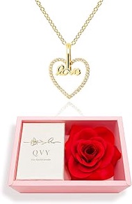 Open Heart Love Necklace for Women Gold Plated Cubic Zirconia Floating Love Word Letter Pendant Jewe
