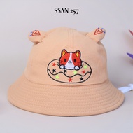 CAT EMBROIDERED bucket hat for girls 5 to 10 years old with head circumference 54cm, cool foam fabri