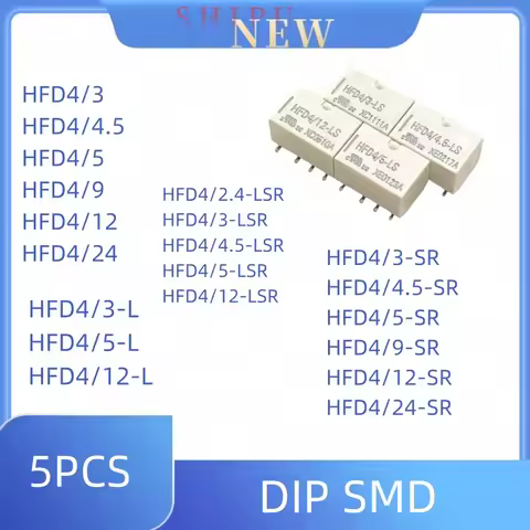 5pcs Signal communication relay HFD4/3 2.4 4.5/5V 9V 12V /24-LHFD4-4.5-SR HFD4/3-LSRLSR/S1R/LS1R
