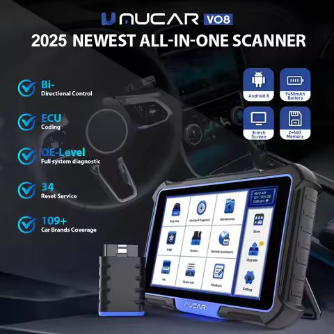 MUCAR VO8 OBD2 Car Scanner Professional Auto Code ECU Coding Bidirectional Full System 34 Reset Wire