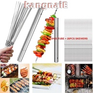KANGNAI 20pcs Metal BBQ Skewers Kabob Flat Reusable BBQ Sticks