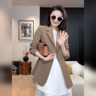 YUFUQING | เสื้อสูทผู้หญิงสไตล์ Old Money ฤดูใบไม้ผลิ 2025 เสื้อคลุมกันหนาวแบบเปิดไหล่ยาวโพลีเอสเตอร