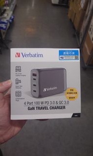 Verbatim 4端口 100W PD 3.0 &amp; QC 3.0 GaN 旅行充電器 66967