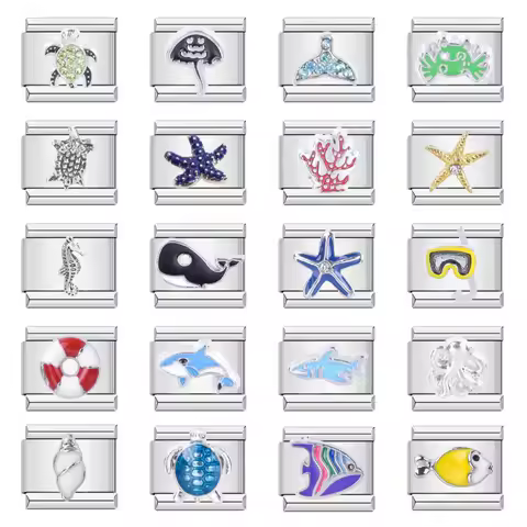 Sea Life Italian Stainless Steel Charm Bracelet Fish Starfish Turtle DIY Module Assembly Remove Brac