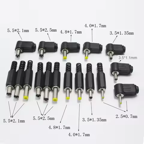 5pcs 5.5x2.5 5.5x2.1 4.8x1.7 4.0x1.7 3.5x1.35 3.5x1.1 2.5x0.7 mm Male DC Power Plug Connector Angle 