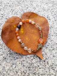 7折 │橙紅 瑪瑙. 太陽石.金剛菩提子. 紅黃綠髮晶. 木珠手鍊