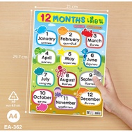 Knowledge Poster Teaching Materials Set Of 12 Months Size A4 Sharp Color EA-362 Contains: 1 Sheet.