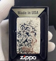 Zippo 限量版唐草花打火機 白冰款 雙面雕刻