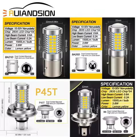 Ruiandsion BA21D BA20D P45T Led Motorcycle Headlamp Bulb 2835 Chip 54 Beads Scooter Lighting Motorcy