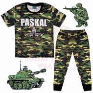 (2-12Y) Kids Full Print NEW PASKAL LOGO Army Microfiber Pajamas Baju Tidur Sleepwear Budak Lelaki Ka
