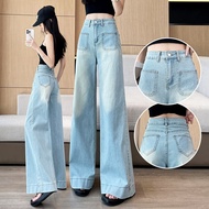 S-5XL~牛仔裤 长裤Long jeans pants blue black denim straight wide leg loose Korean style highwaist casual 