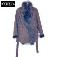 二手 Loewe 棕色狐狸毛真羊毛大衣，尺寸 38