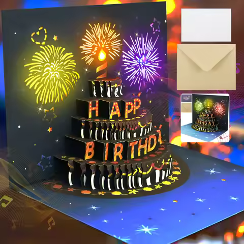 Birthday Cards Lights and Sound Pop up Happy Birthday Card Fireworks Birthday Greeting Cards 3D Pop 