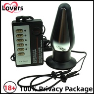 Large 5 Inch Anal Plug Adjust Cock Ring Penis Rope Electric Shock Pulse Device Butt Plug Stimulation Masturbation Tool