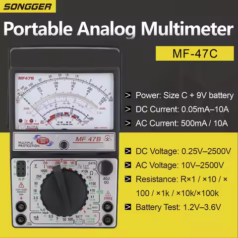 Pointer Analog Multimeter MF47C Magnetic Shield Industrial AC DC Tester Zero Line Live Line Detector