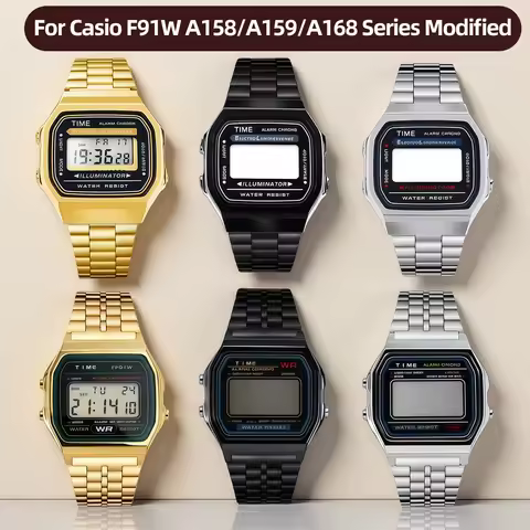 Case mod kit Stainless steel metal Bezel watch Case+Strap For Casio F91W A158/A159/A168 Series Modif