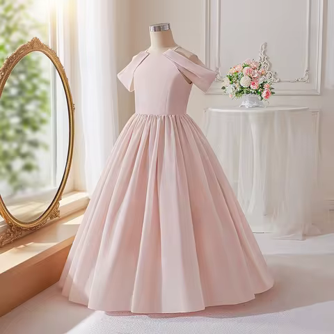 Girls light pink elegant dress suitable for birthday party graduation ceremony party piano concert