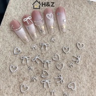 H&Z 10pcs Alloy Bowknot Love Nails Art Charms Decorations 3D Luxury Metal Silver Bows Shaped Jewelle