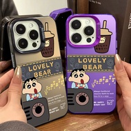 Fun Cartoon Singing Crayon Shin Chan Phone Case Compatible for IPhone 13 14 15 11 12 Pro Max XR X/XS Max 7/8 Plus Se2020 Independent Lens Protective Frame Thickening Silicone