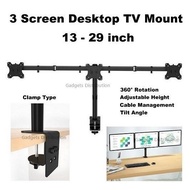 SM SM-1R-C036 13 - 29 Inch Triple Screen Monitor TV Tilt Swivel Rotate Mount Stand Desktop Clamp Cli