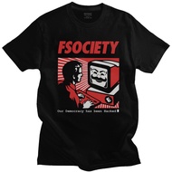 Vintage Funny Mr Robot T Shirt Men 100% Cotton FSociety T-shirt Short-Sleeve F Society Hacker Tee To