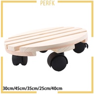 [Perfk] Wooden Plant Pot Round Garden Plant Wheels Roller 360 Movable