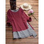 M-5XL Women Plus Size Blouse Stripe Patchwork Asymmetrical Blouse Long Sleeve Casual T-Shirt Tops