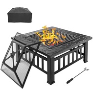 Square Fire Pit BBQ Grill  Brazier Garden Warmer Heater Table Stove Outdoor Camping Patio