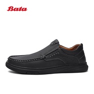 Bata รองเท้าหนังรองเท้าหนังรองเท้าหนังวัวคุณภาพสูงผู้ชายสีน้ำตาลดำหนังรองเท้าลำลอง Sepatu Slip On สำหรับผู้ชาย