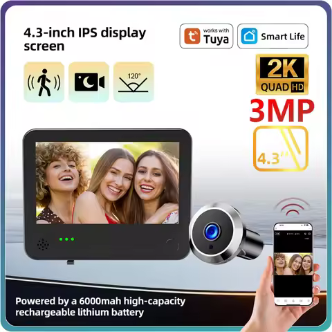 Danmini Tuya Smart 1080P 4.3 Inch Screen Cat Eye Door Security Camera Wireless Door Digital Peephole