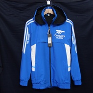 Áo khoác gió clb Arsenal màu đen sọc đỏ 2024/ 25 mẫu lưng trơn- nón tháo rời