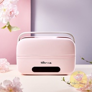 Bear Smart Electric Lunch Box With Timer (Pink And White) Stainless Steel Tray With Lid And Vacuum For Food Storage