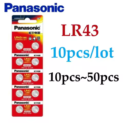 10-50pcs Panasonic LR43 186 AG12 386 SR1142 LR1142 SR43 301 V12GA 1.5V Alkaline Button Cell Battery 